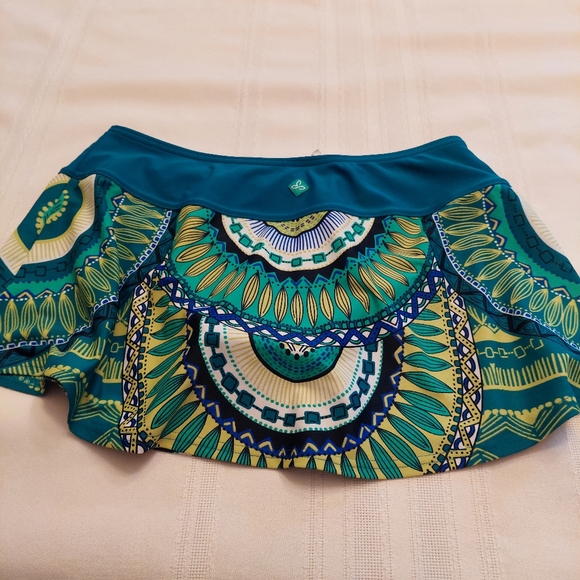 Prana swim bikini bottom skirt teal boho abstract print. Size XS - Picture 6 of 13